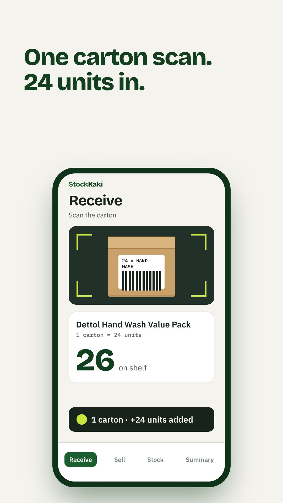 StockKaki adding 24 units after one carton scan